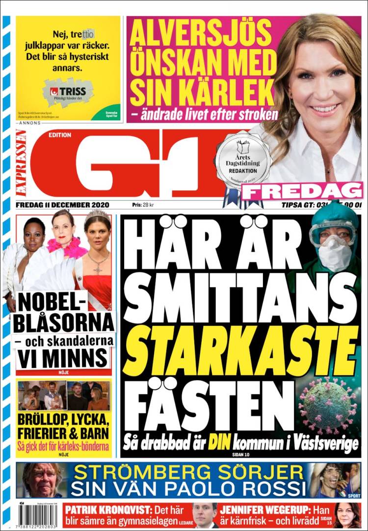 Portada de Göteborgstidningen (Suecia)
