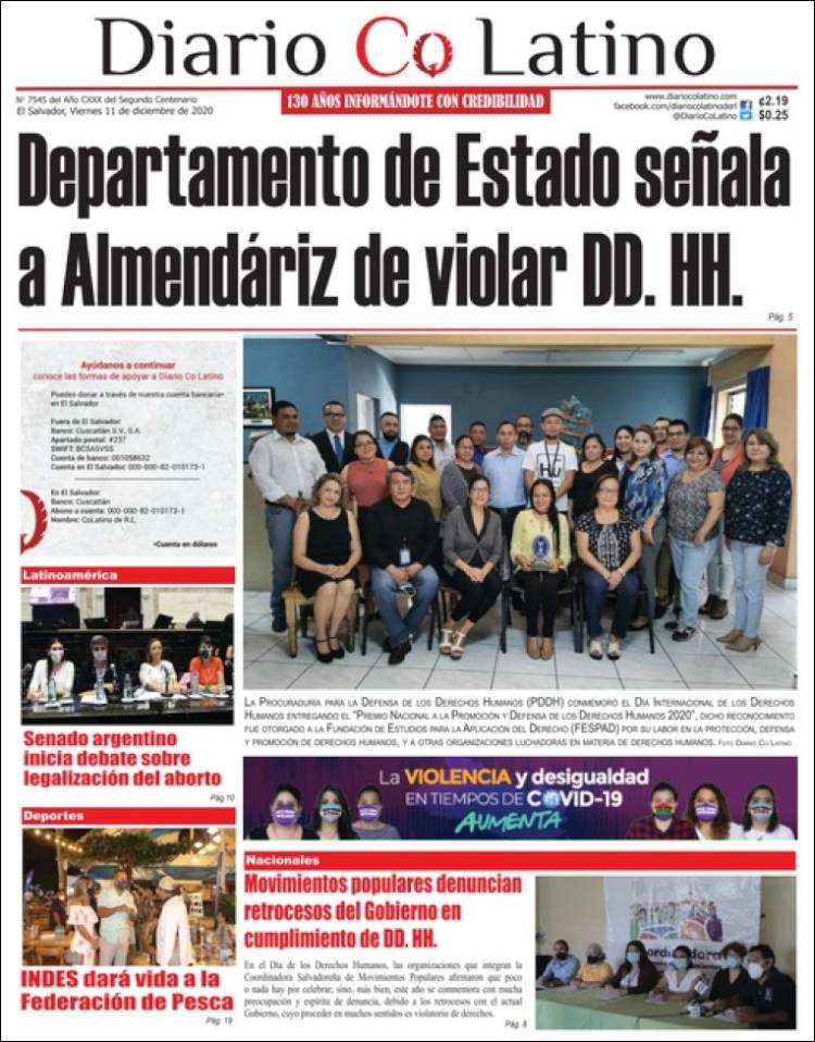 Portada de Diario Co Latino (El Salvador)