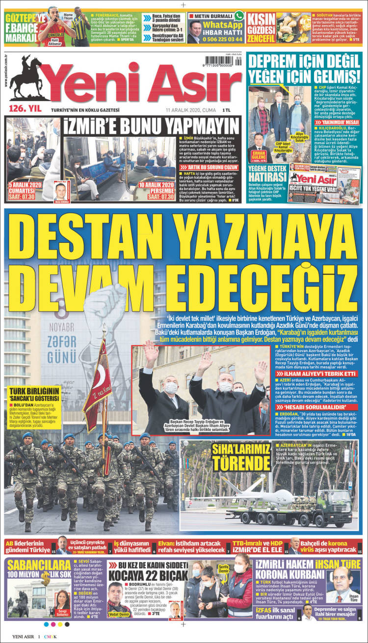 Portada de Yeni Asır (Turqu&iacute;a)