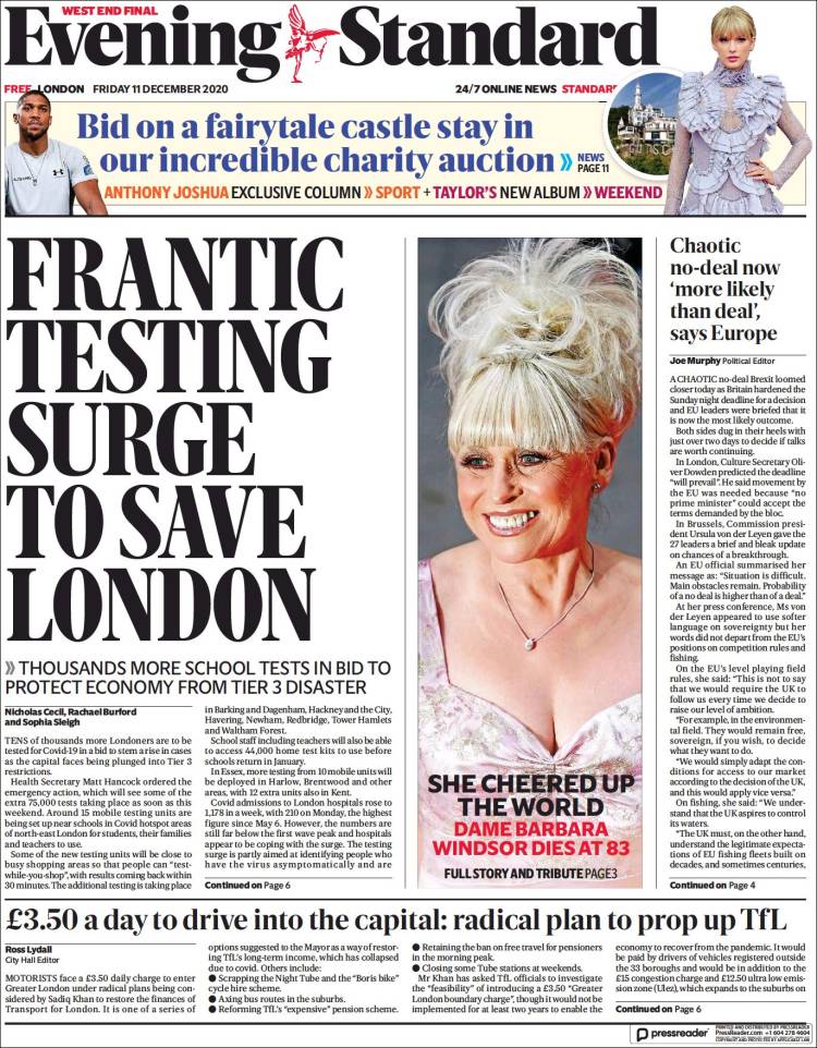 Portada de Evening Standard (Reino Unido)