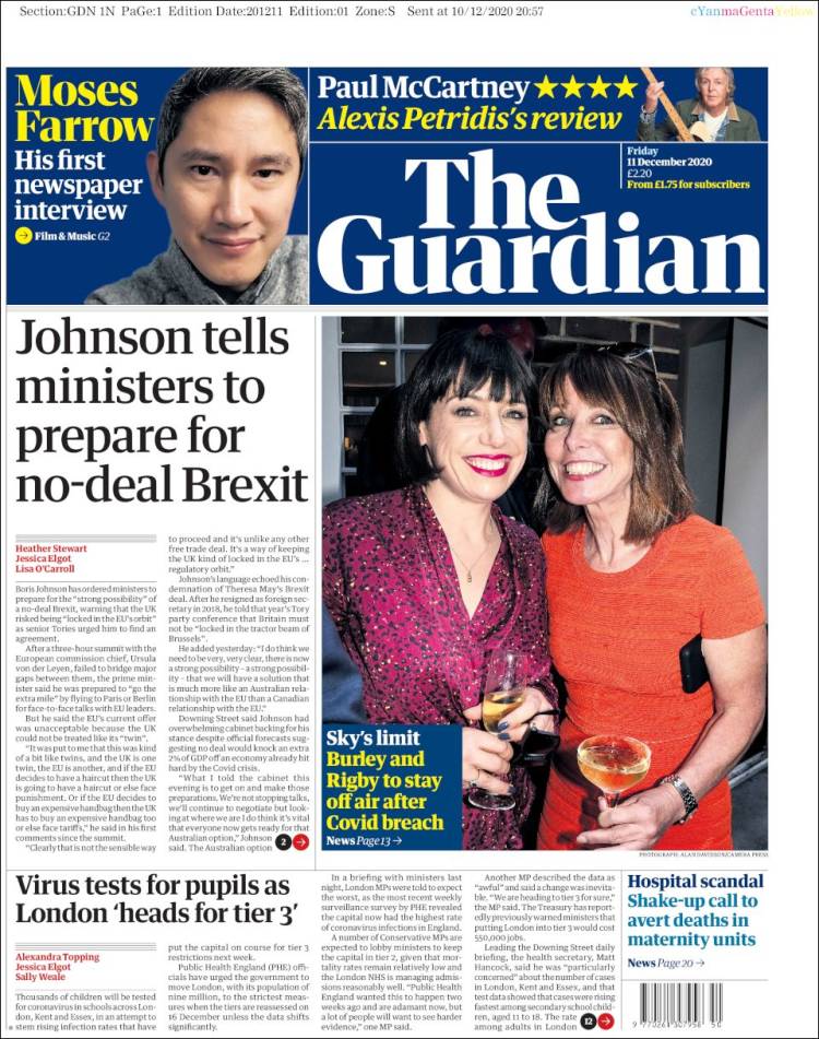 Portada de The Guardian (Reino Unido)