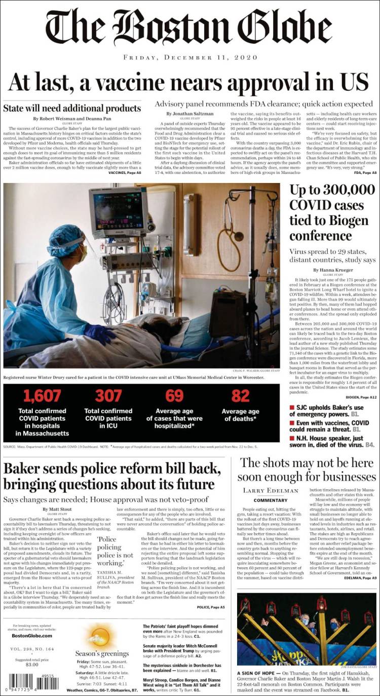 Portada de Boston Globe (USA)