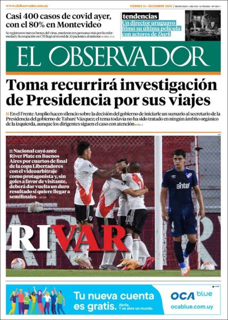 Portada de El Observador (Uruguay)