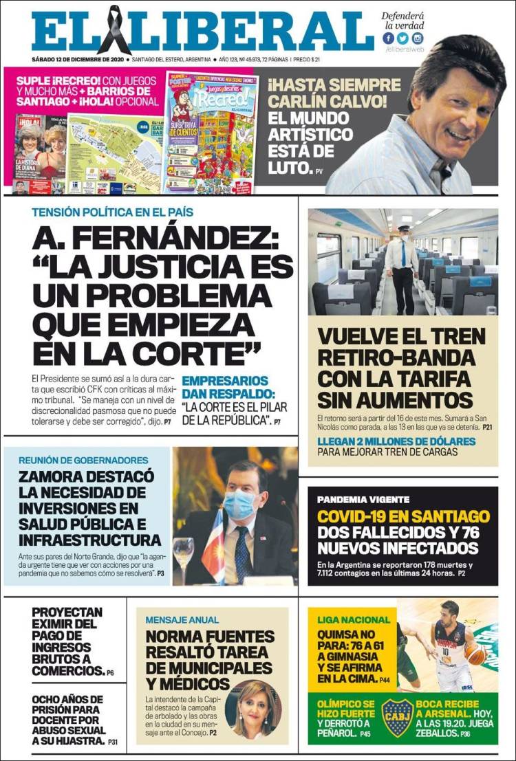 Portada de Diario El Liberal (Argentina)
