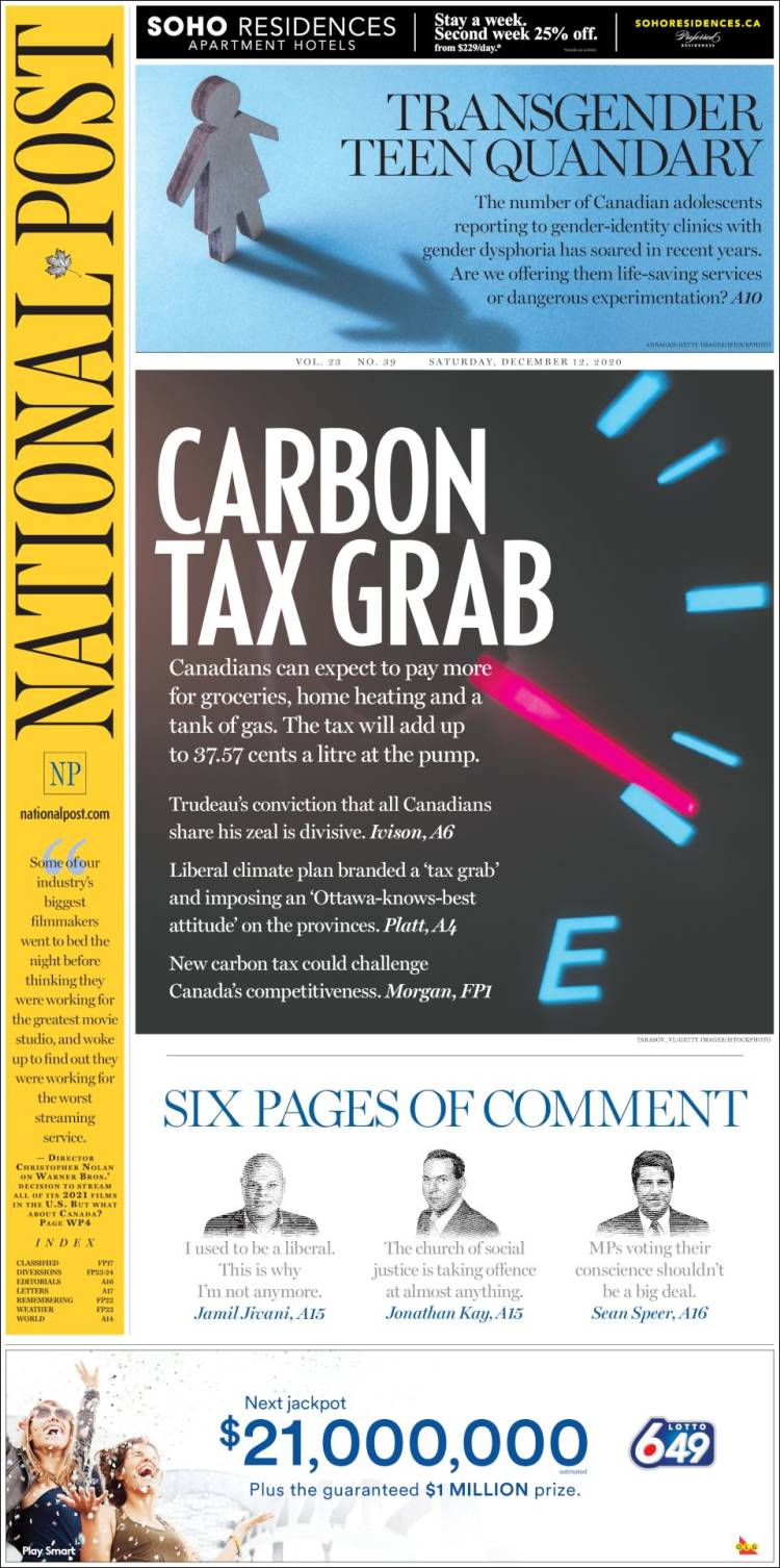 Portada de The National Post (Canada)