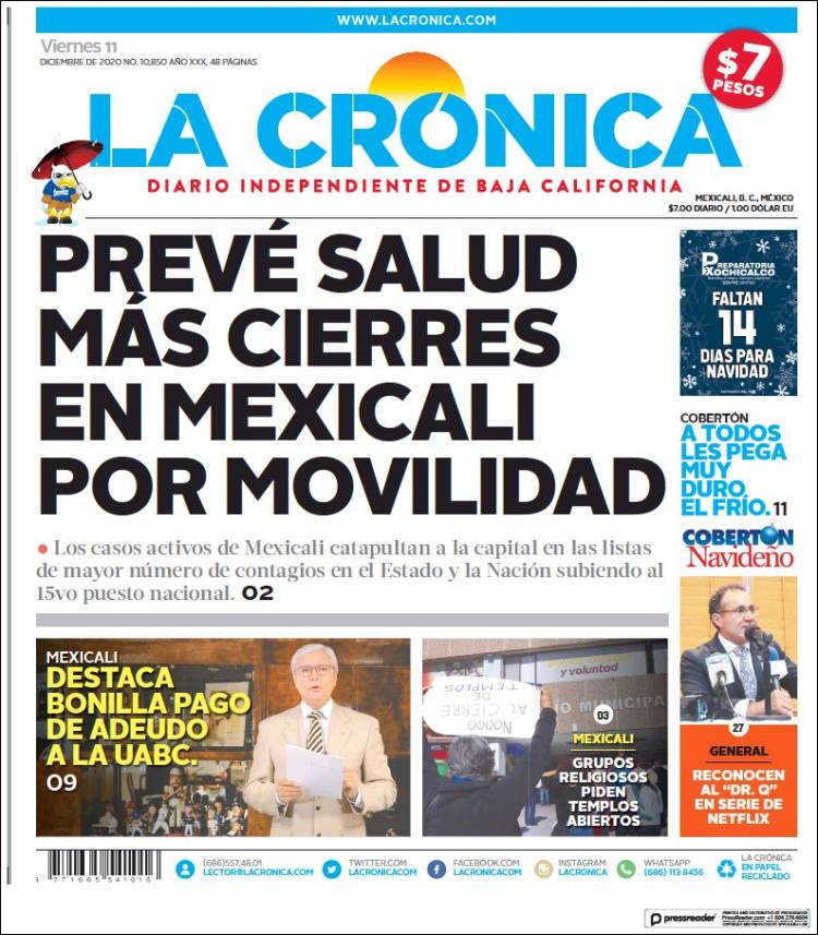 Portada de La Crónica de Baja California (México)