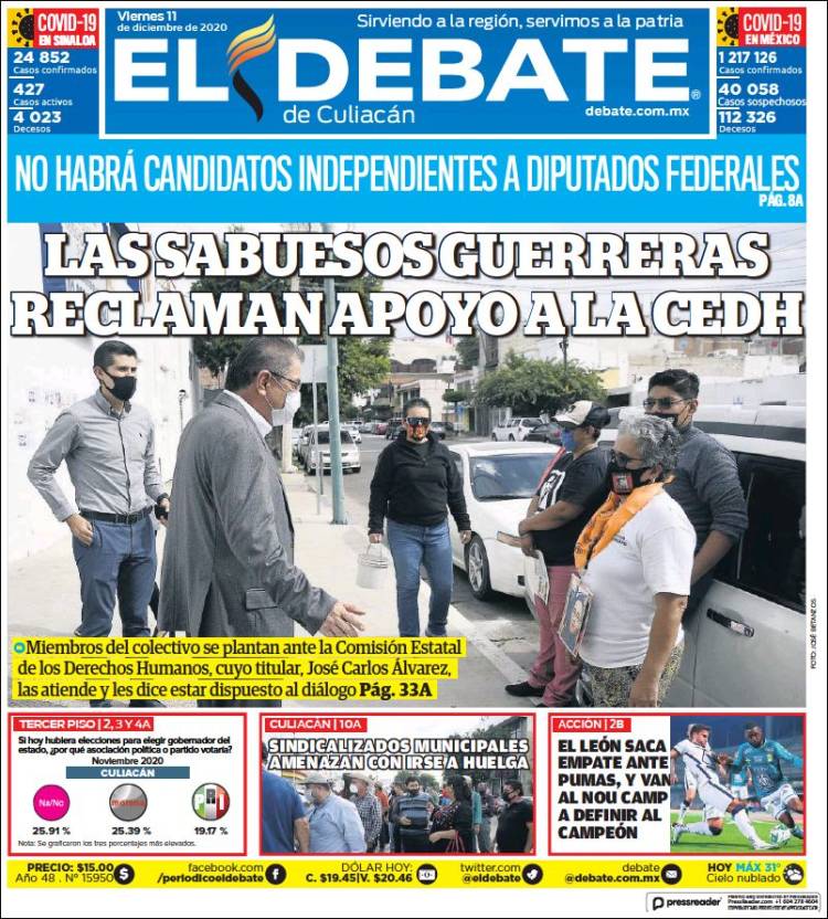 Portada de El Debate de Culiacán (México)