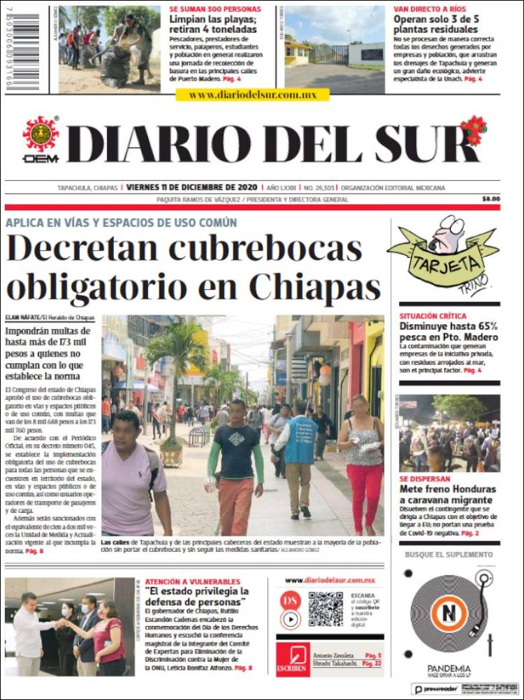 Portada de El Diario del Sur (México)