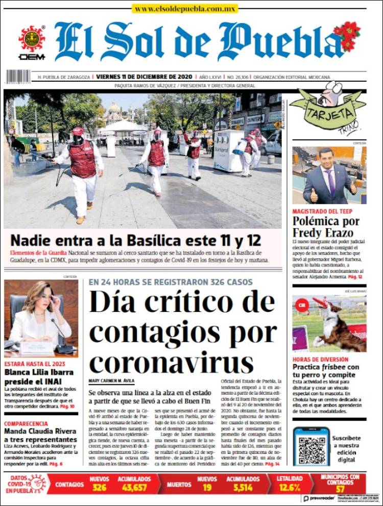 Portada de El Sol de Puebla (México)