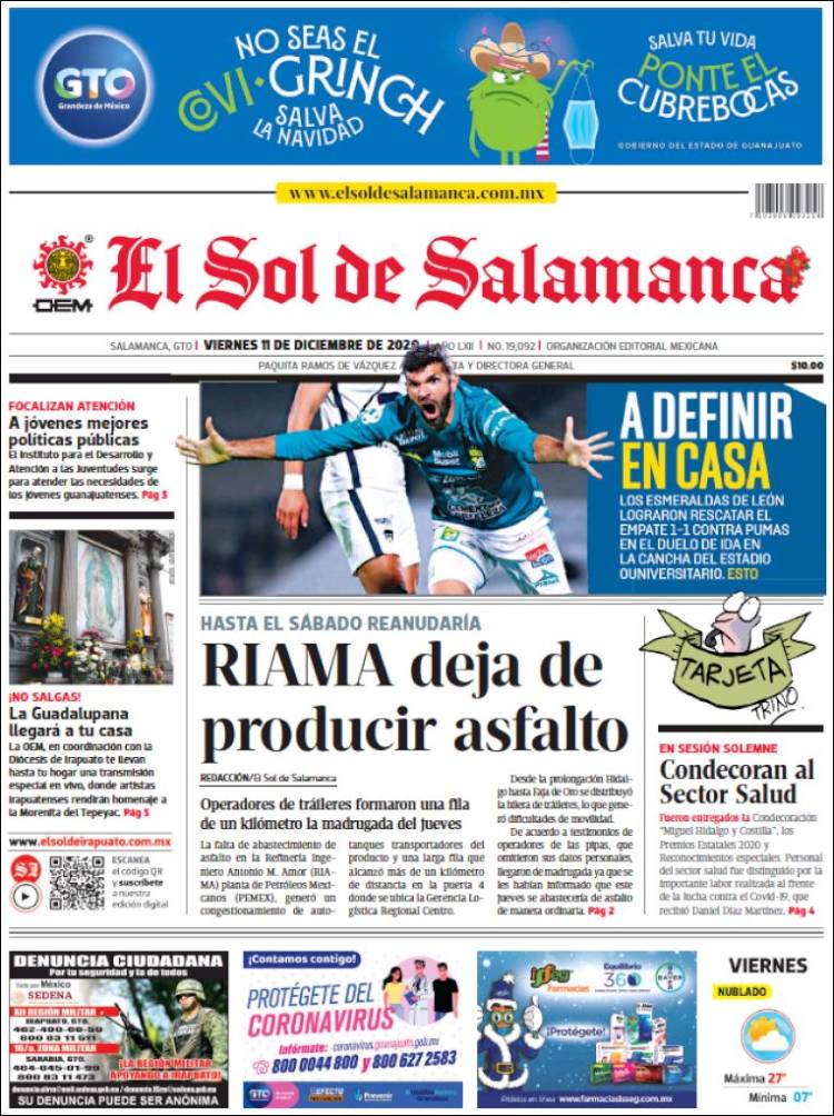 Portada de El Sol de Salamanca (México)