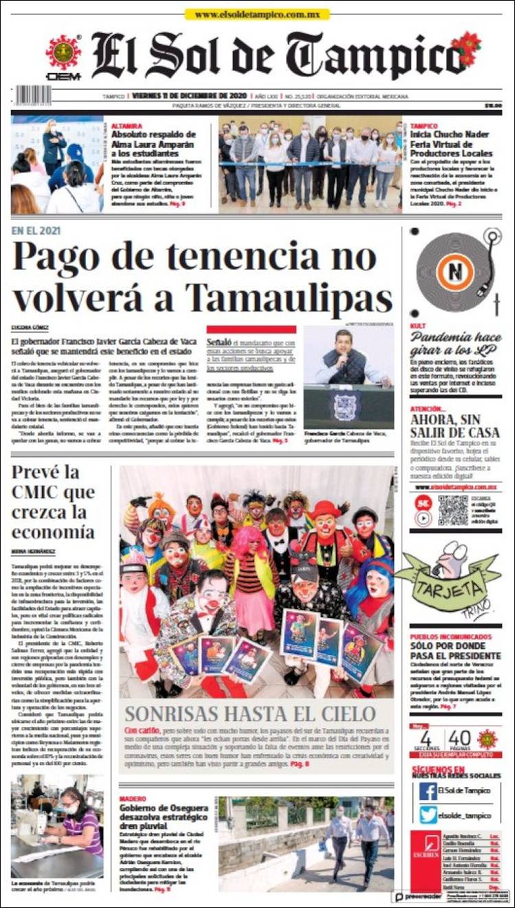 Portada de El Sol de Tampico (México)