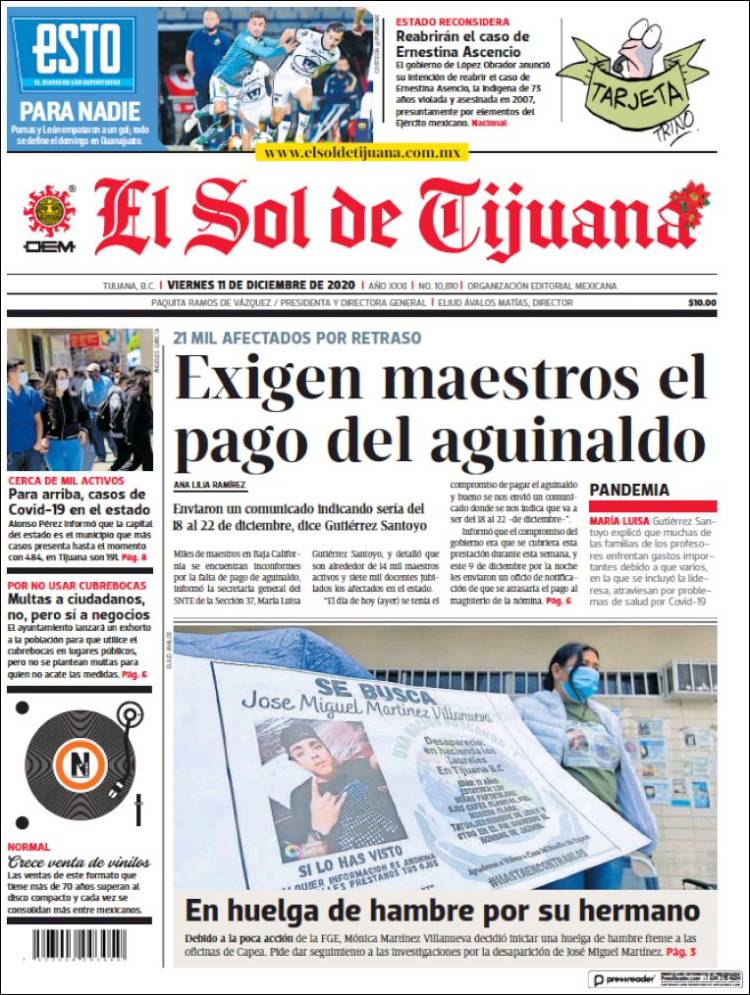 Portada de El Sol de Tijuana (México)