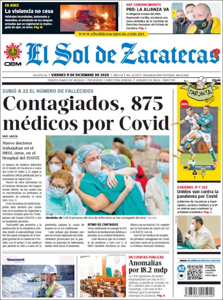 Portada de El Sol de Zacatecas (México)