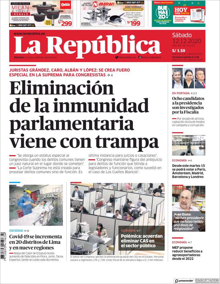 Portada de La Republica (Peru)