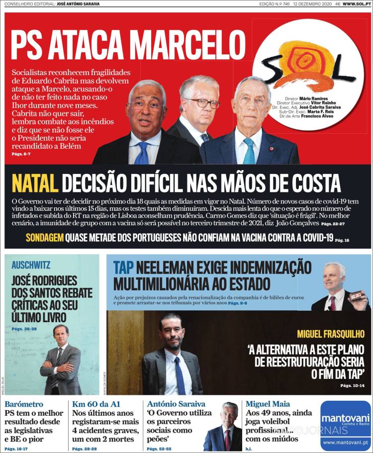 Portada de Jornal Sol (Portugal)