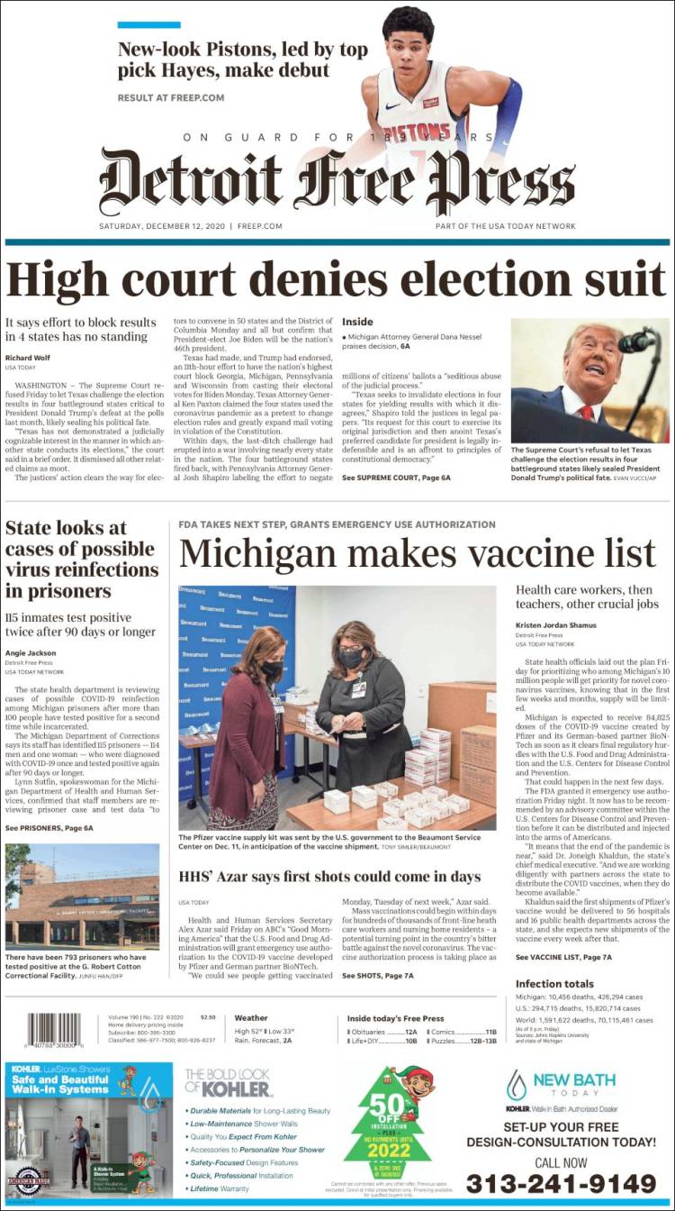 Portada de Detroit Free Press (USA)