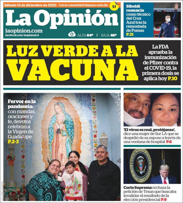 Portada de La Opinión (USA)