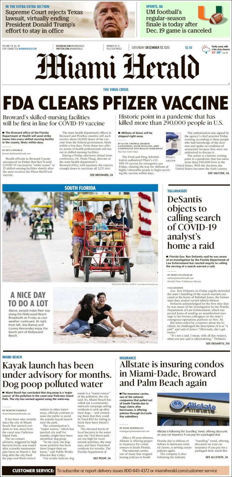 Portada de Miami Herald (USA)