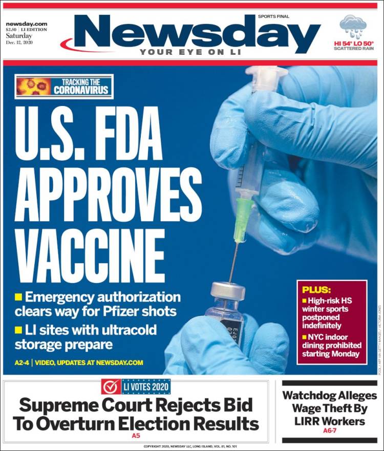 Portada de Newsday (USA)