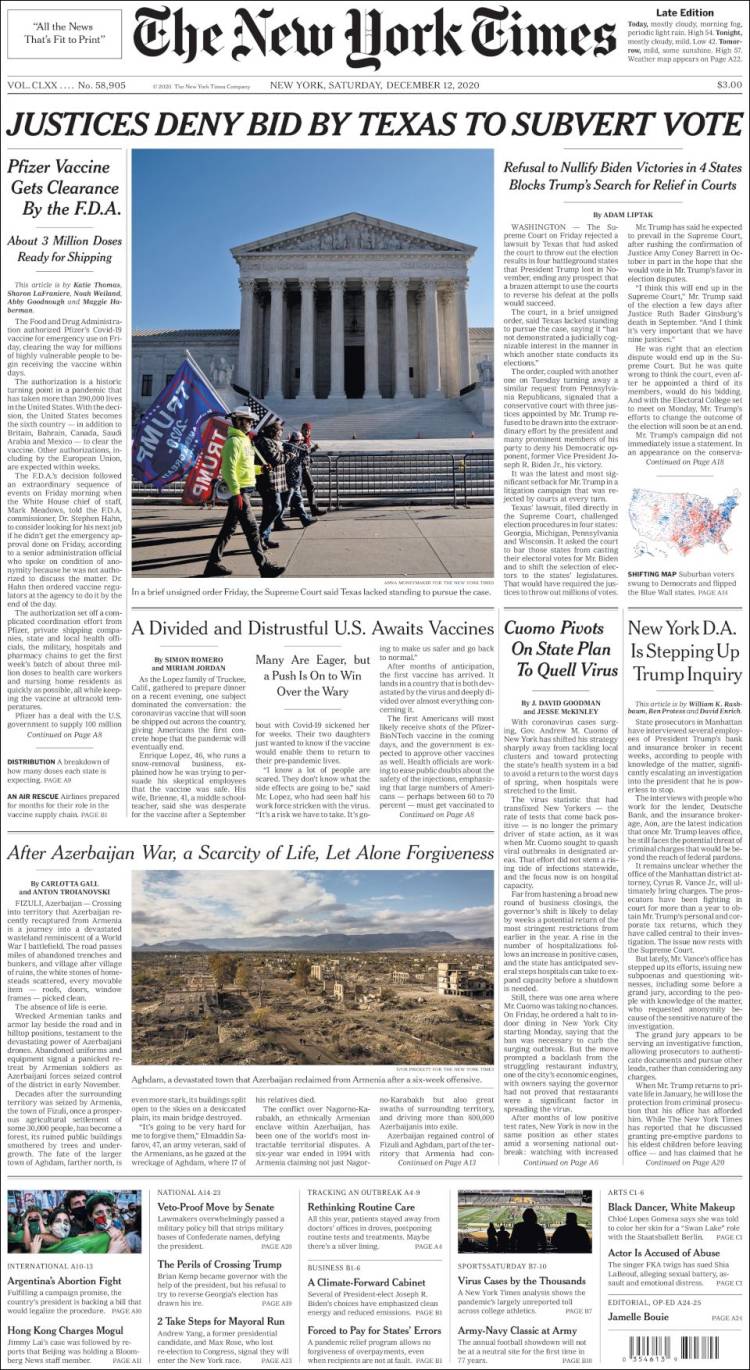 Portada de New York Times (USA)