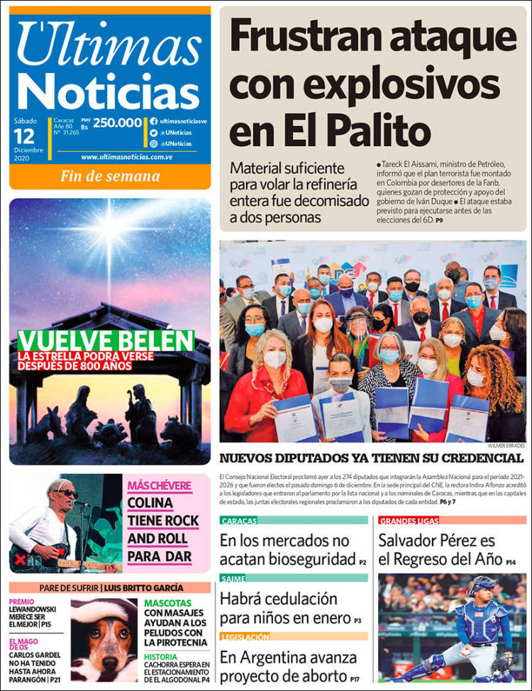 Portada de Últimas Noticias (Venezuela)
