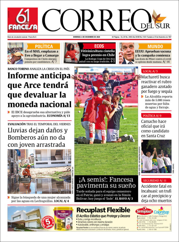 Portada de Correo Sur (Bolivia)