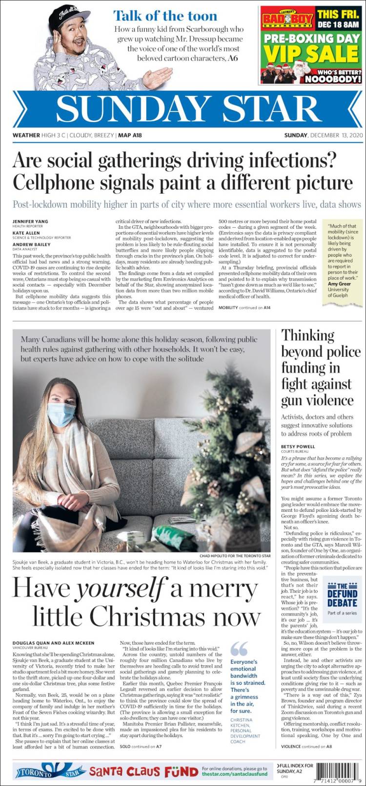 Portada de The Toronto Star (Canadá)