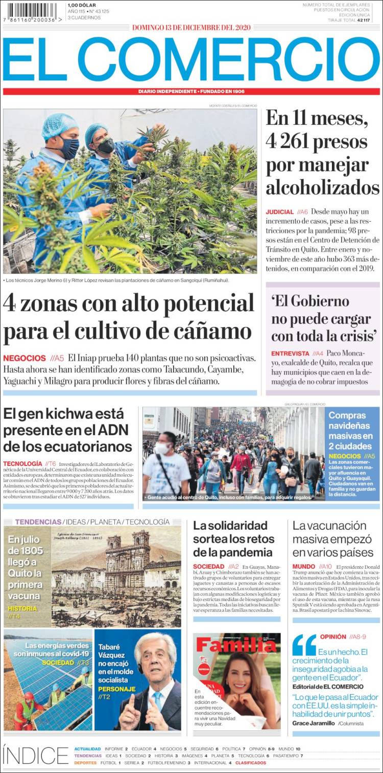 Portada de El Comercio (Ecuador)