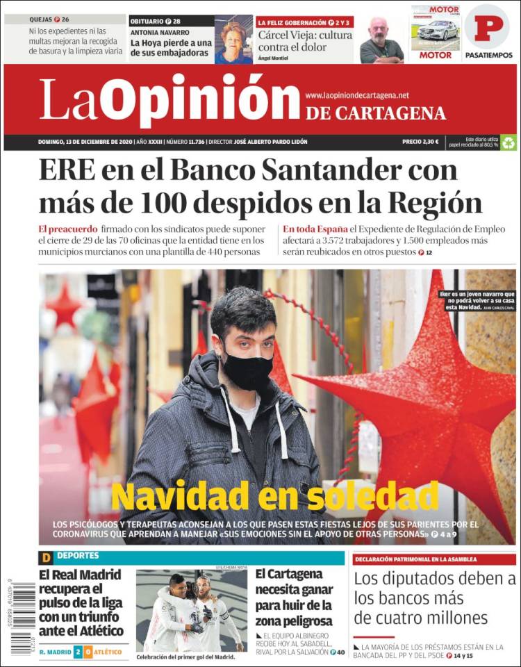 Portada de La Opinión de Murcia (España)