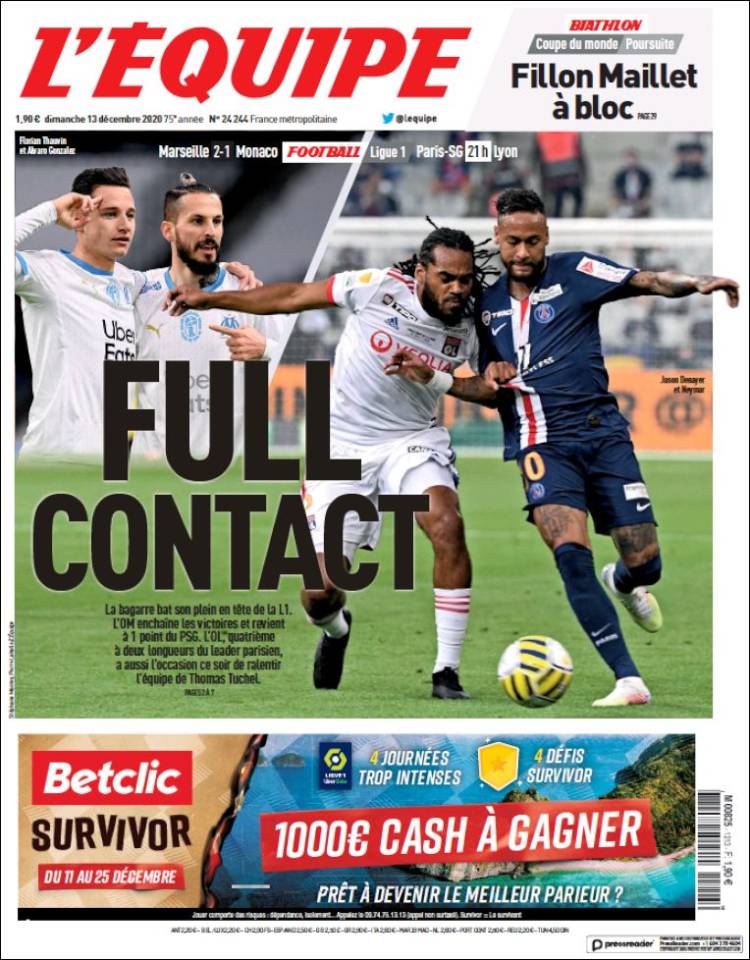 Portada de L'Equipe (Francia)