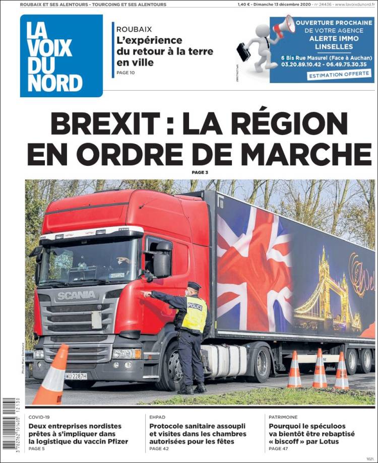 Portada de La Voix du Nord (Francia)