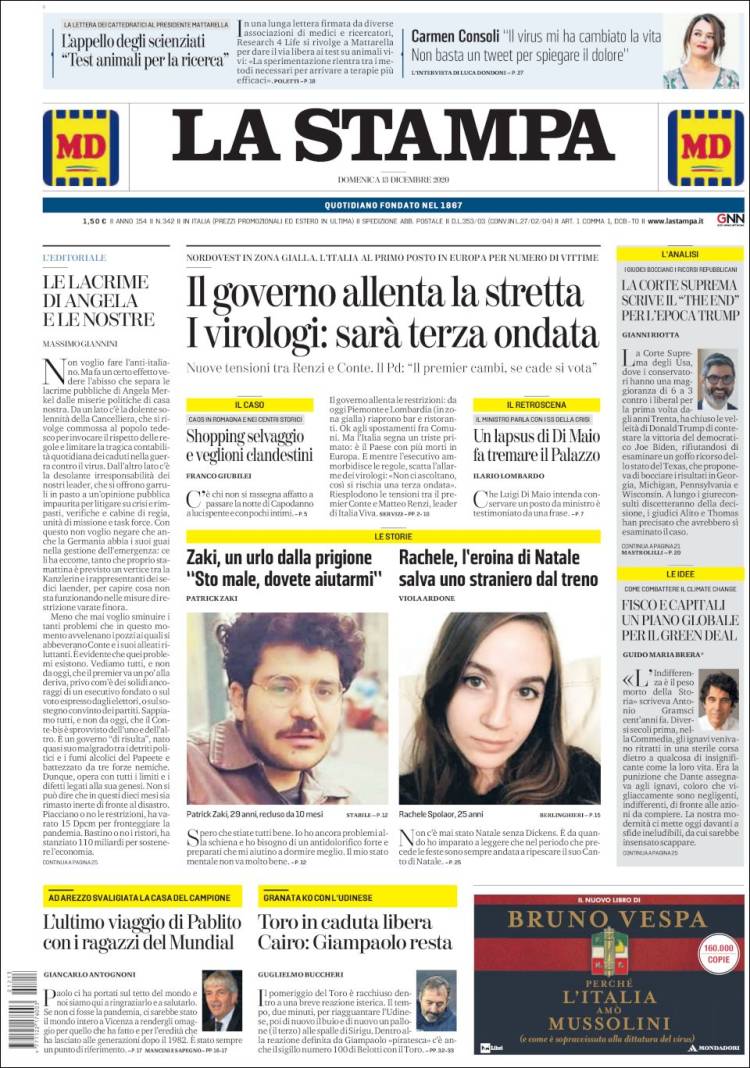 Portada de La Stampa (Italia)