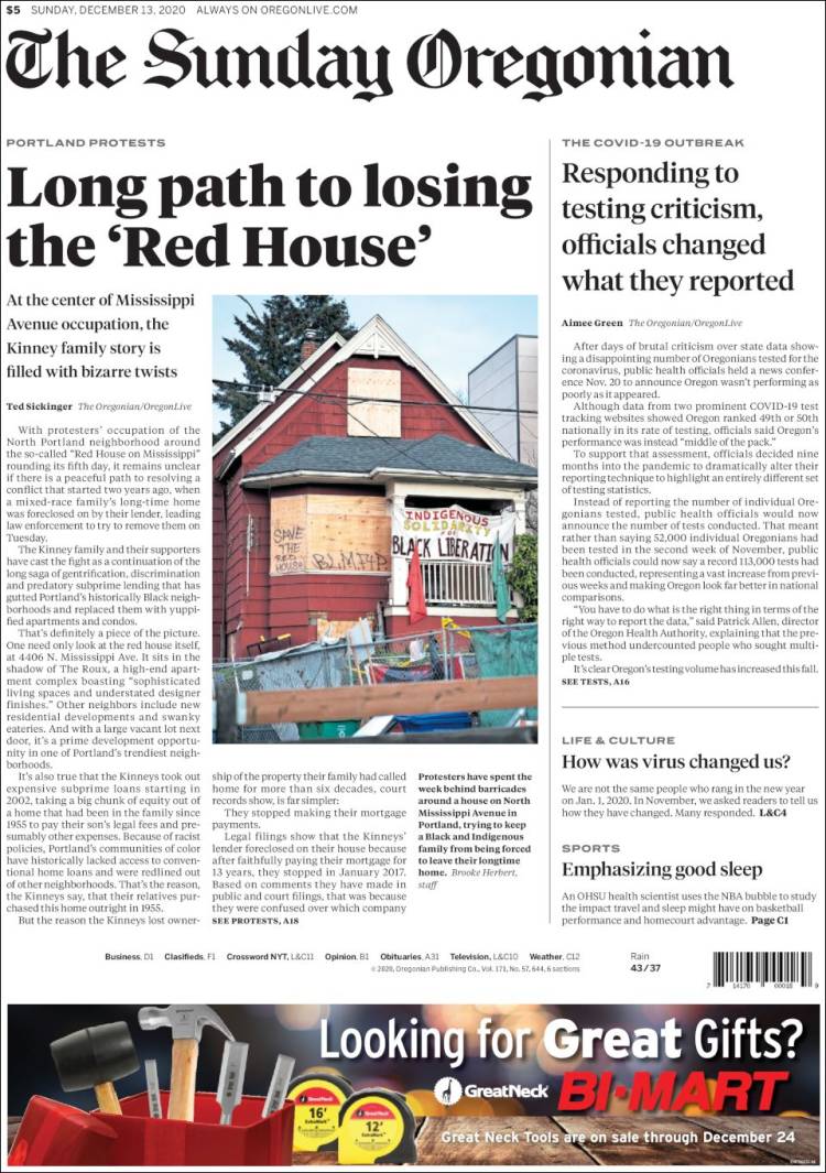 Portada de The Oregonian (USA)