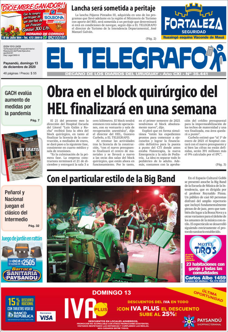 Portada de El Telégrafo (Uruguay)