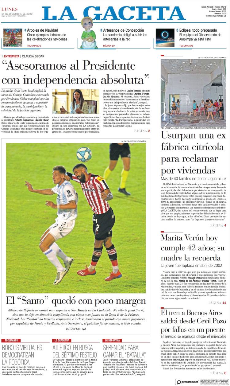 Portada de La Gaceta (Argentina)