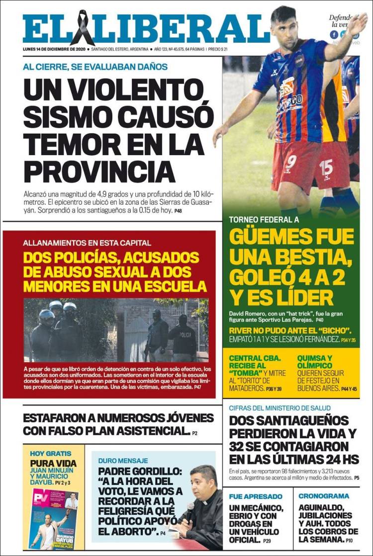Portada de Diario El Liberal (Argentina)