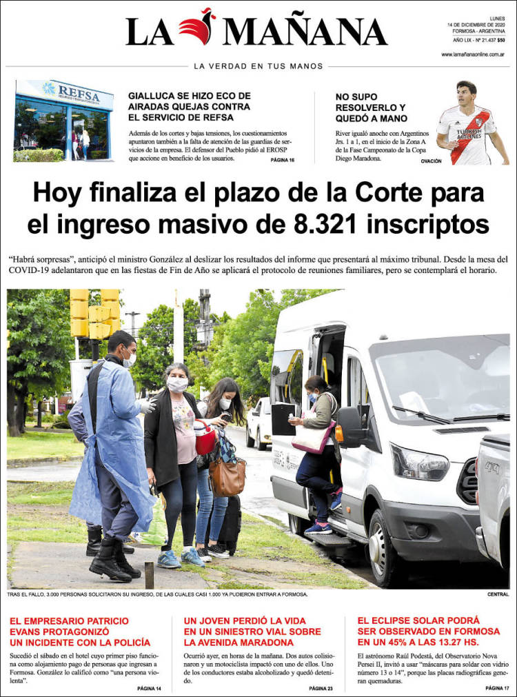 Portada de Diario La Mañana (Argentina)