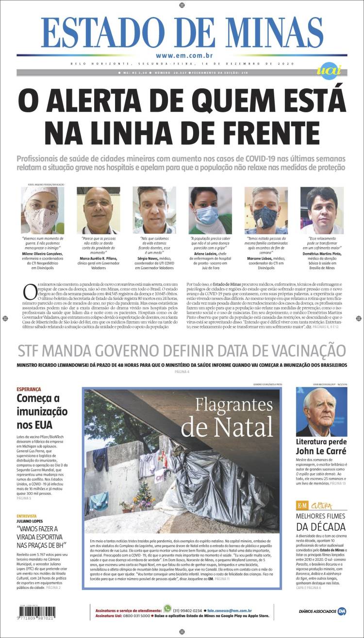 Portada de Jornal Estado de Minas (Brasil)