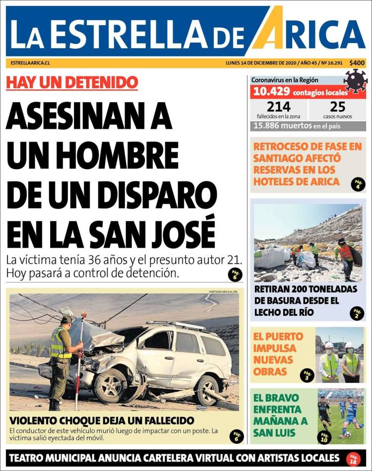 Portada de La Estrella de Arica (Chile)