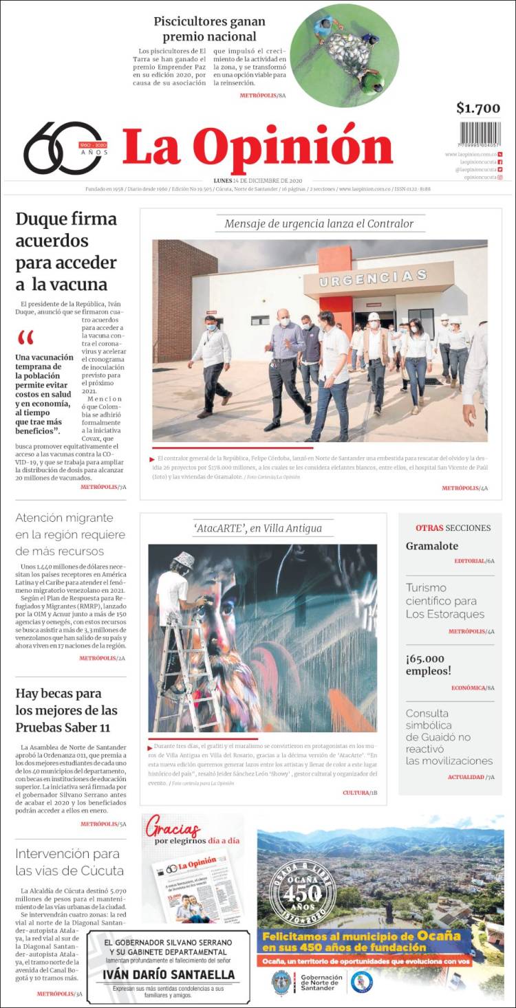 Portada de Diario La Opinion (Colombia)