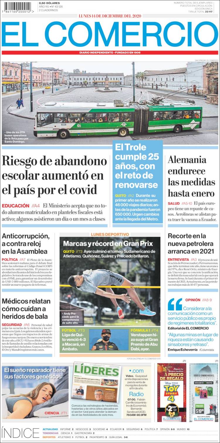 Portada de El Comercio (Ecuador)