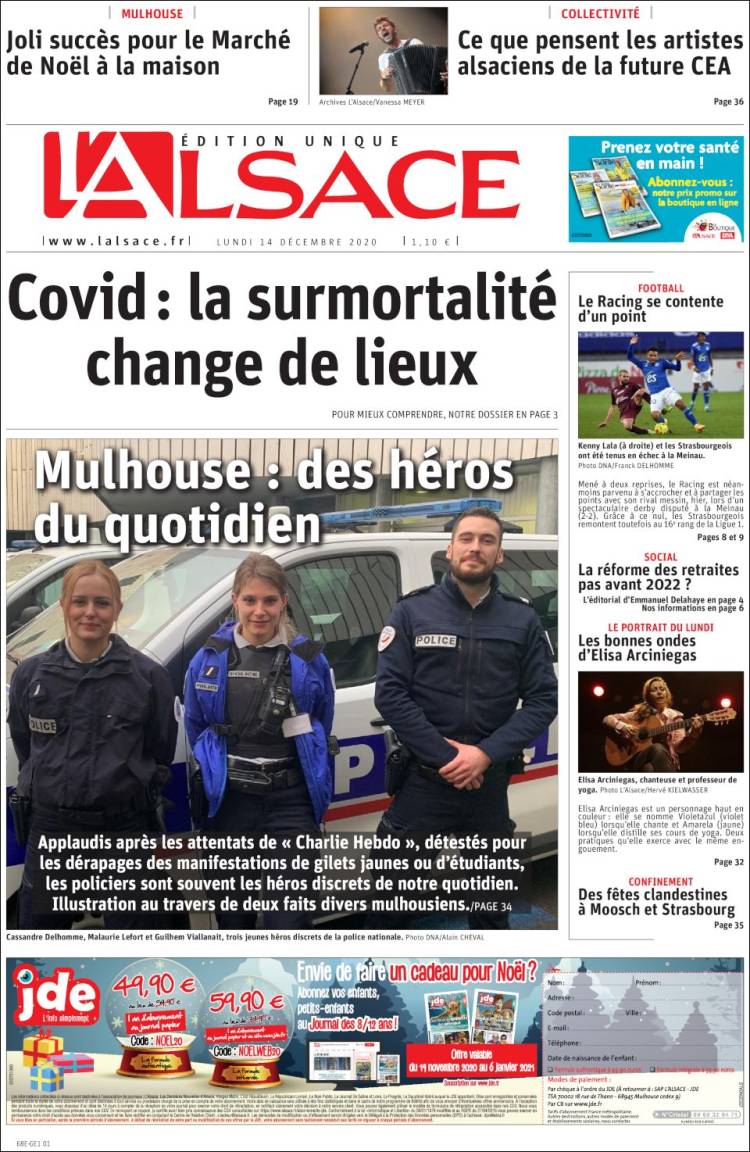 Portada de Journal L'Alsace (Francia)