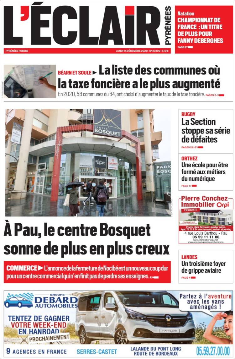 Portada de L'Eclair des Pyrénées (Francia)