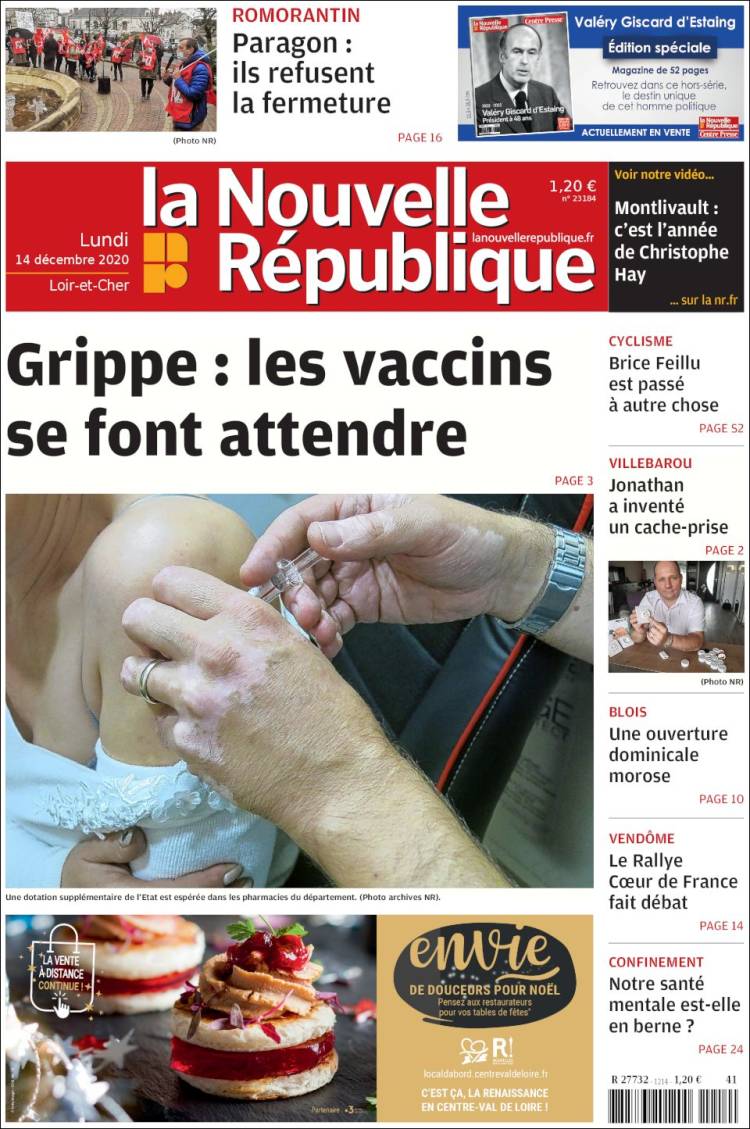 Portada de La Nouvelle Republique (Francia)