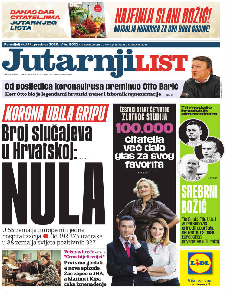 Portada de Jutarnji List (Croacia)