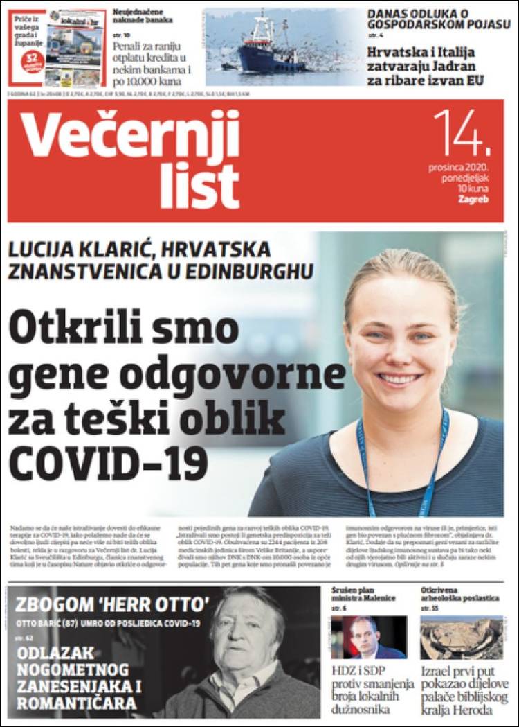 Portada de Večernji (Croacia)