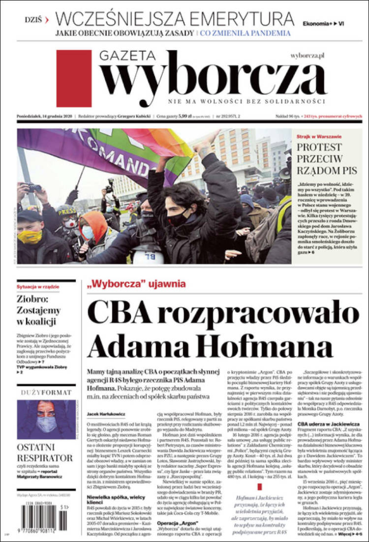 Portada de Gazeta Wyborcza (Polonia)