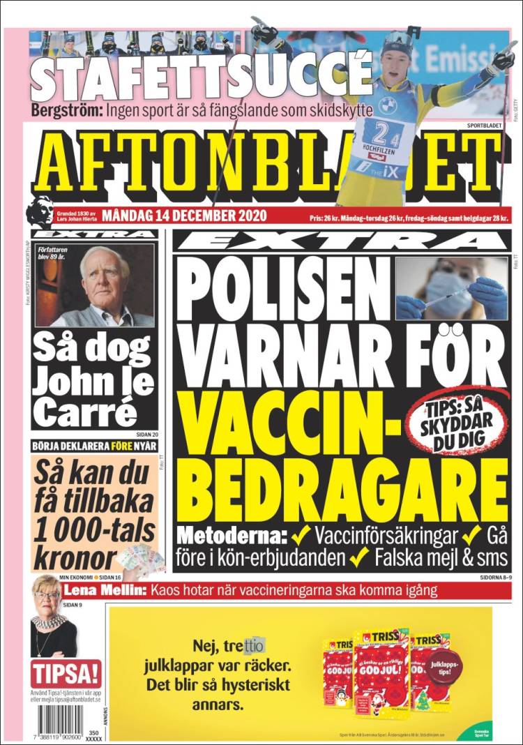 Portada de Aftonbladet (Suecia)