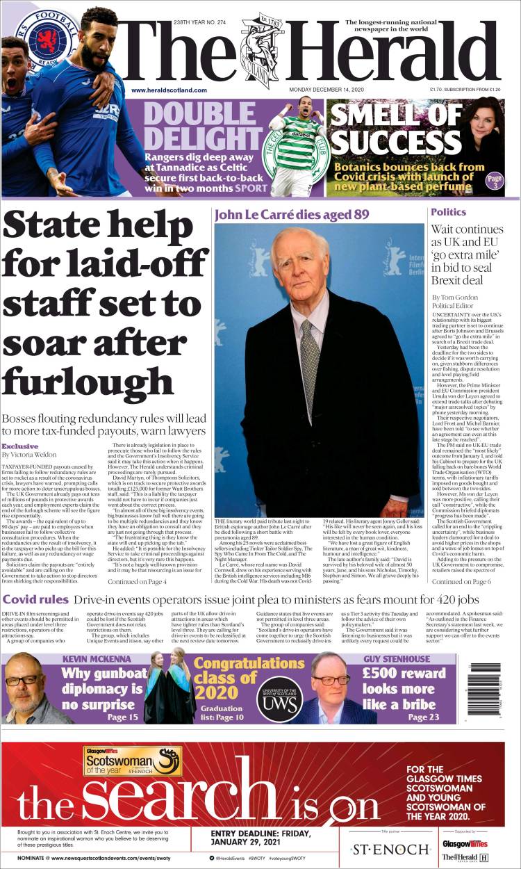 Portada de The Herald (Reino Unido)