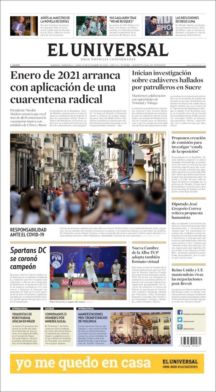 Portada de Universal (Venezuela)